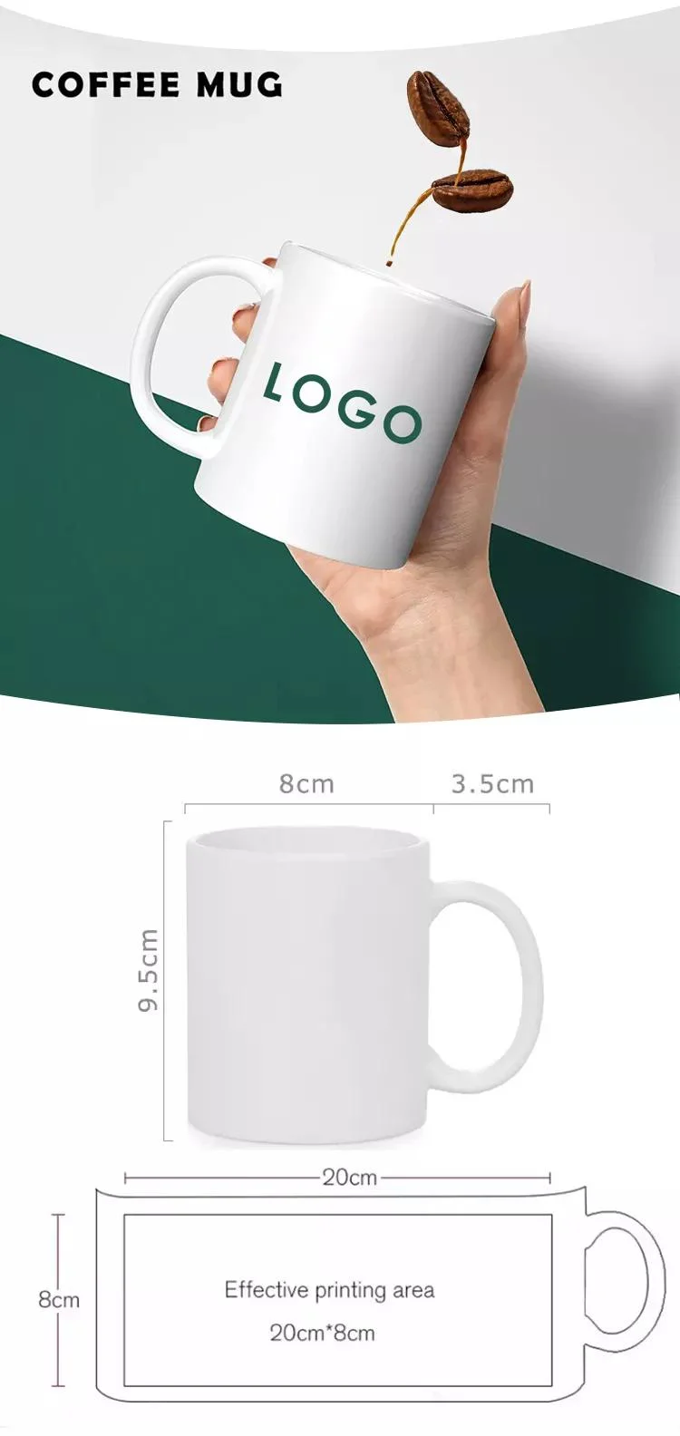 Wholesale Sublimation Custom Logo Print Simple White Coffee Cups Ceramic Mug